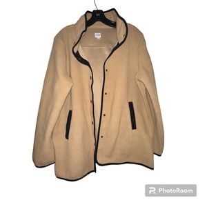 J.Crew Factory tan with black trim fleece snap button jacket
